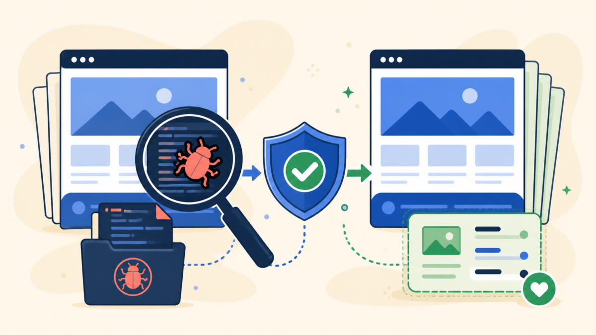 WordPress theme malware cleanup preserving customizations and replacing infected theme files safely