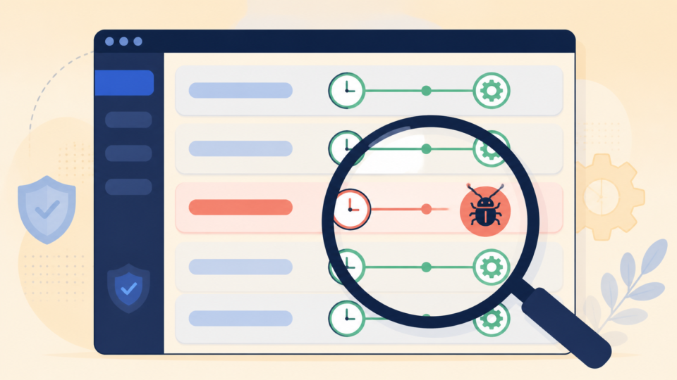 Inventory of WordPress scheduled events highlighting one suspicious cron task for investigation