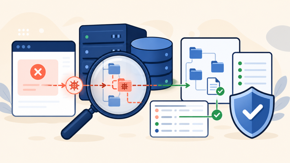 Investigation of server files, database, logs, and a hidden malware entry point