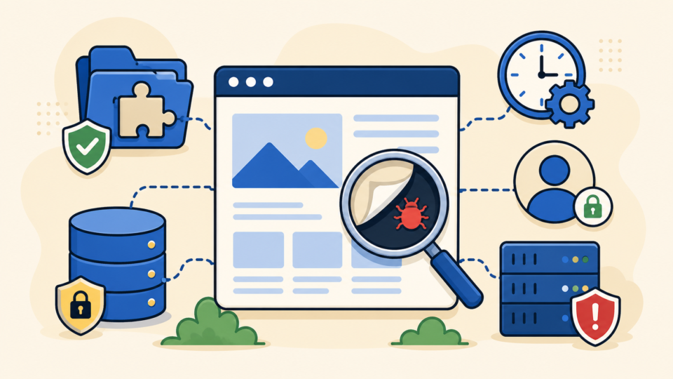 Hidden WordPress malware persistence layers across plugins, database, scheduled tasks, users, and server