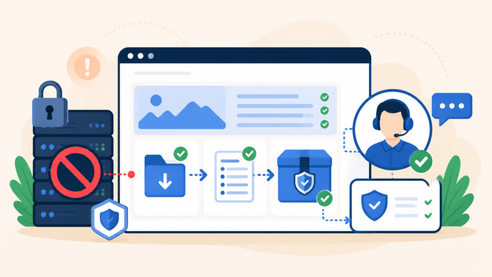 Site owner preserving evidence and contacting hosting support after a website suspension