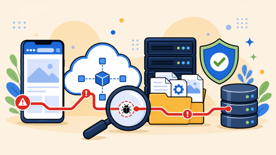 Tracing a mobile-only WordPress redirect through the browser, CDN, server files, and database