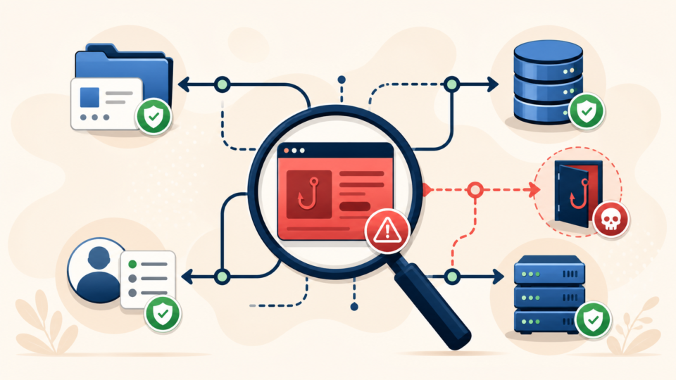 WordPress phishing page traced through files database users and server access