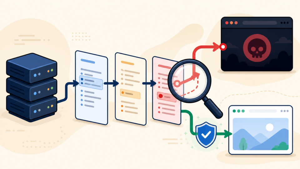 Tracing malicious redirect logic through layered server configuration files
