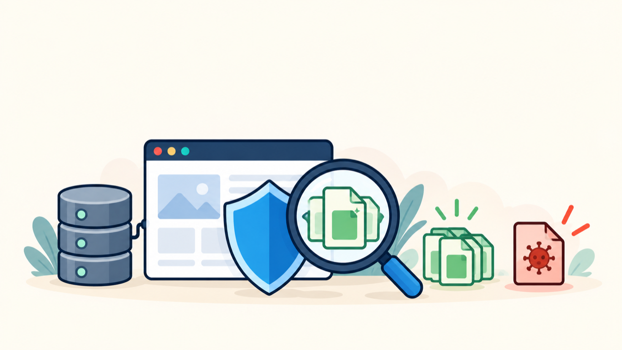 WordPress core file malware verification with trusted files, security shield, and quarantined threat