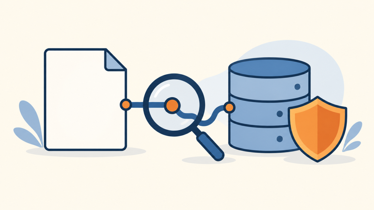 WordPress db.php drop-in connected to a database while a magnifying glass and shield verify the file