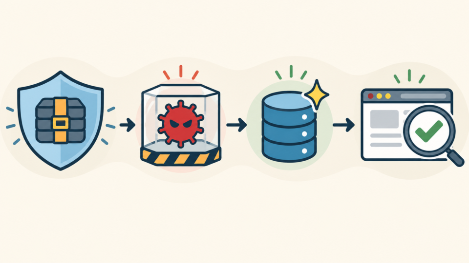 Evidence-first workflow for backing up, quarantining, cleaning, and verifying WordPress database SEO spam