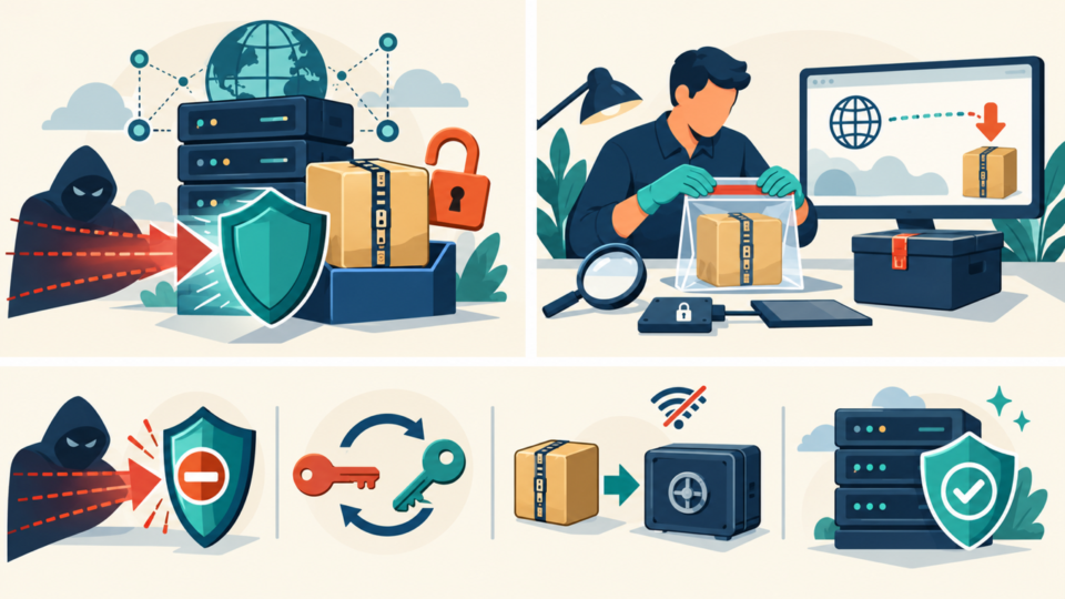 Exposed WordPress migration backup archive secured beside a protected website server