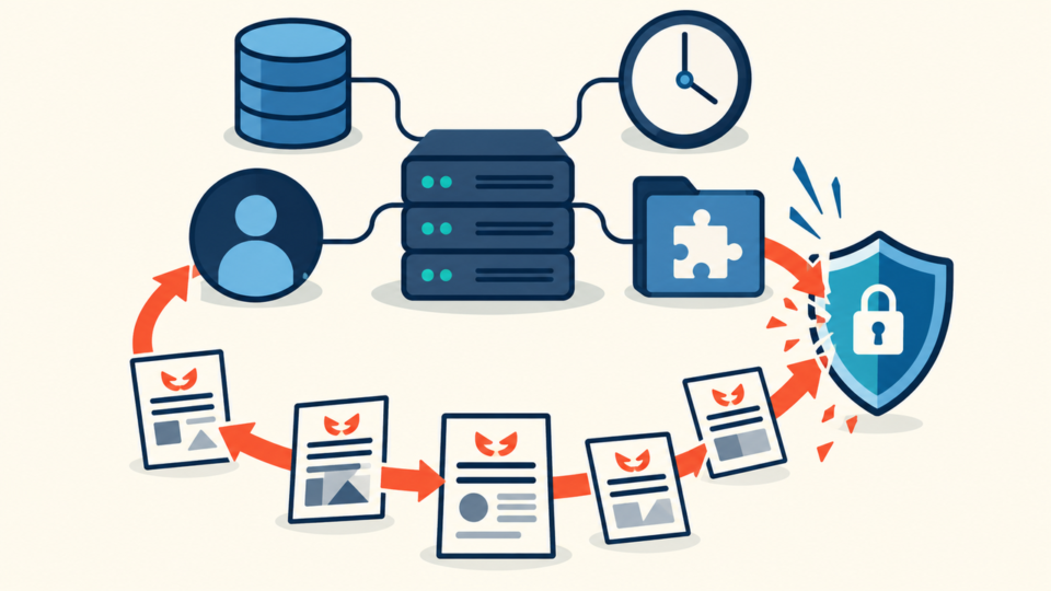 WordPress sitemap spam reinjection cycle stopped across accounts scheduled tasks database and plugins