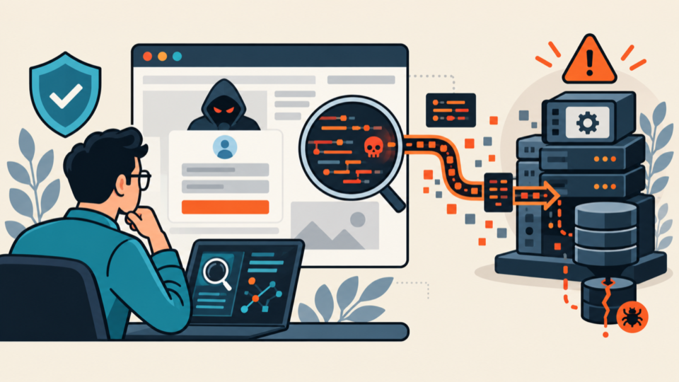 Cybersecurity analyst tracing a fake CAPTCHA page to an injected WordPress script